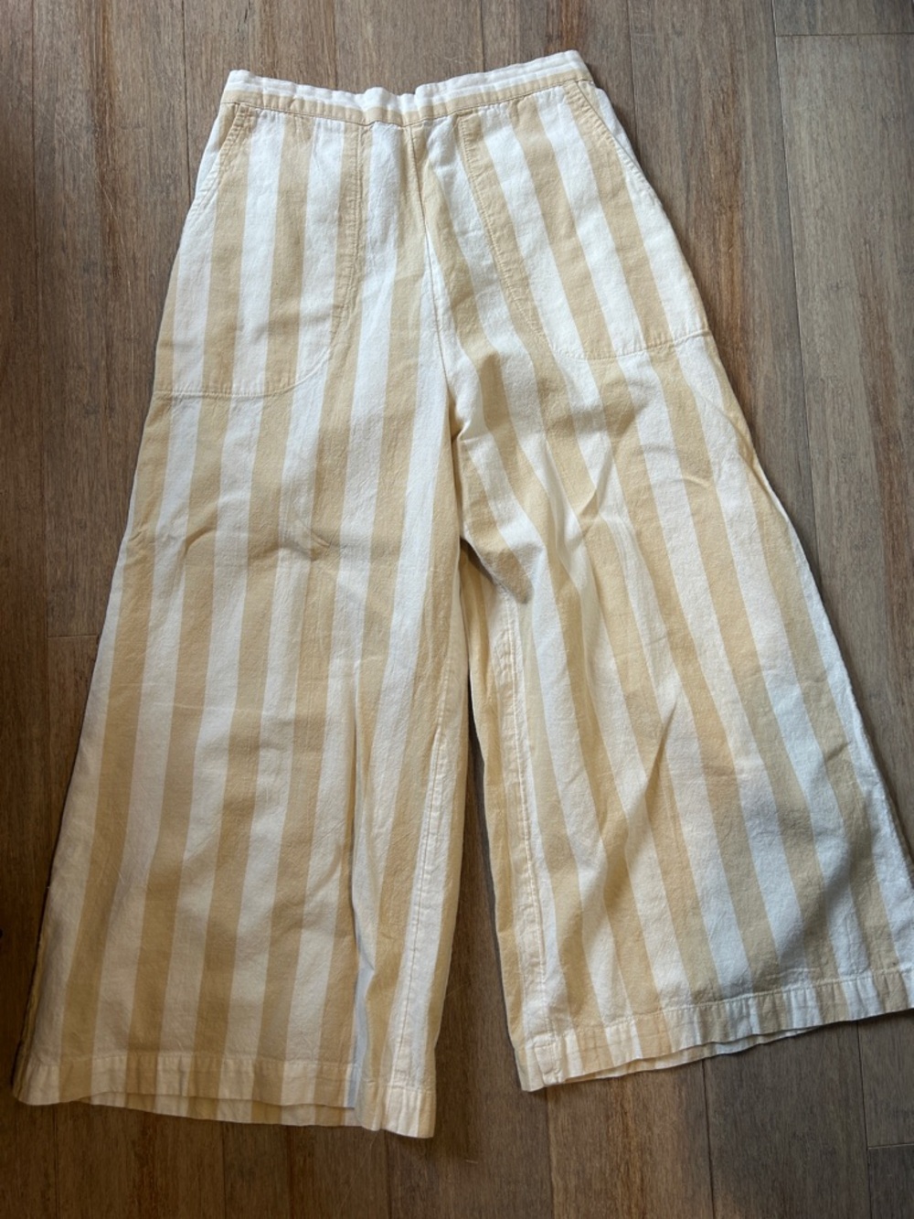 Billabong Sunset Beach Wide Leg Striped Linen cotton Pants in Cream Beige S